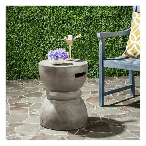 Dark Gray Drum Accent Table with Handles