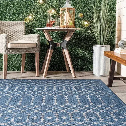Davon Blue Moroccan Trellis Outdoor Rug, 8x10