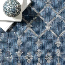 Davon Blue Moroccan Trellis Outdoor Rug, 8x10