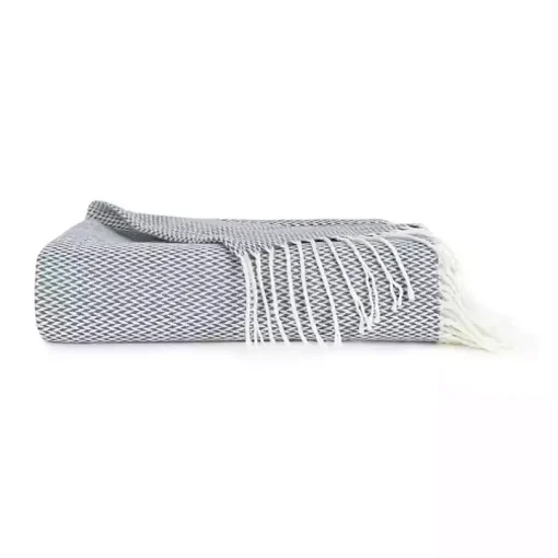 Dusk Blue Herringbone Throw with Fringe