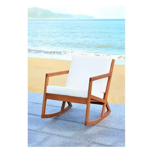 Eucalyptus Wood with Beige Cushion Rocking Chair