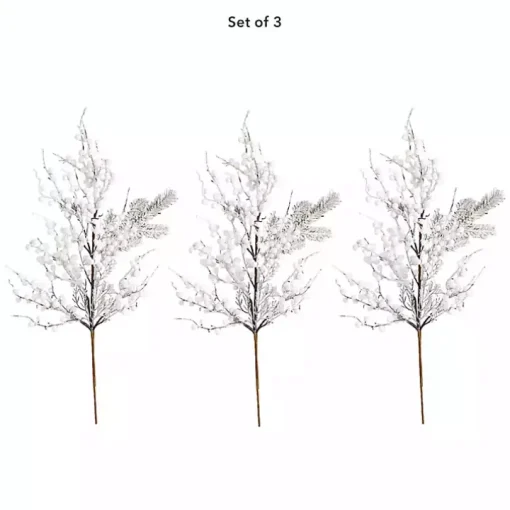 Flocked Holly Berry Stems, Set of 3