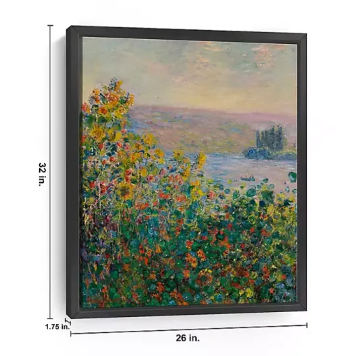 Flower Beds at Vetheuil Framed Canvas Art Print
