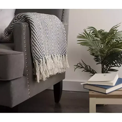 French Blue Chevron and Fringe Throw