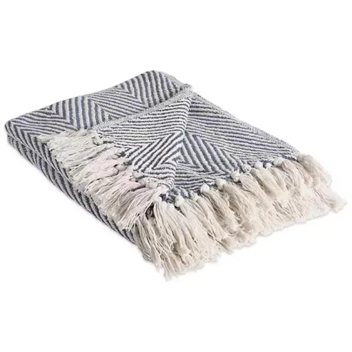 French Blue Chevron and Fringe Throw