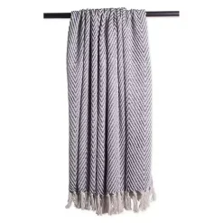 French Blue Chevron and Fringe Throw