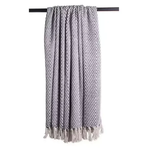 French Blue Chevron and Fringe Throw
