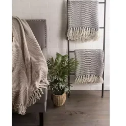 French Blue Chevron and Fringe Throw