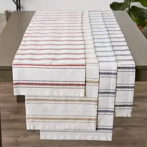 French Blue Zig Zag Stripe Table Runner, 72 in.