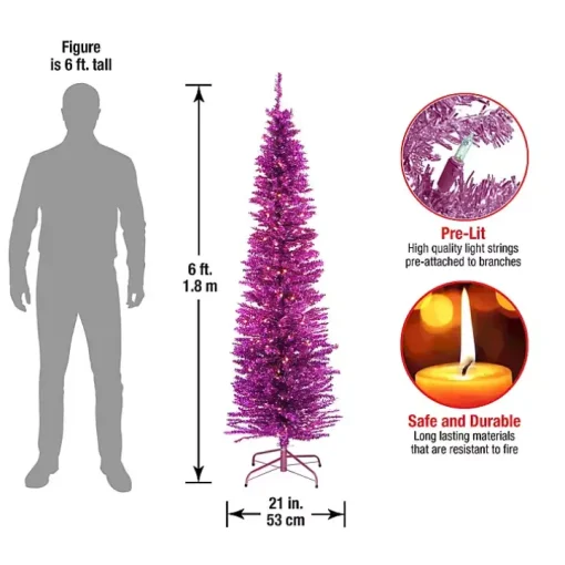 6 ft. Pre-Lit Pink Tinsel Christmas Tree