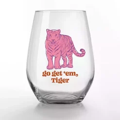 Go Get 'Em, Tiger Stemless Wine Glasses, Set of 2