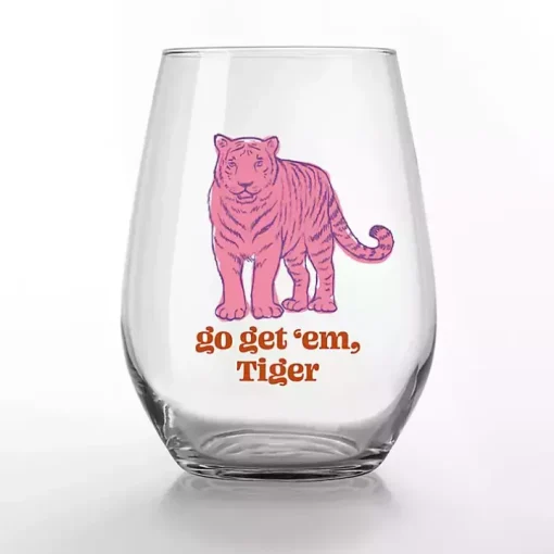 Go Get 'Em, Tiger Stemless Wine Glasses, Set of 2