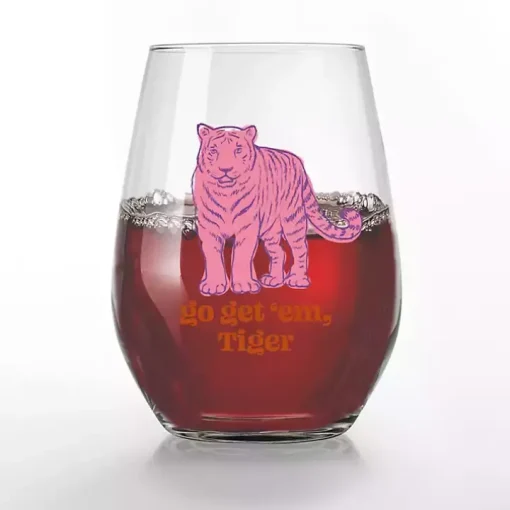 Go Get 'Em, Tiger Stemless Wine Glasses, Set of 2