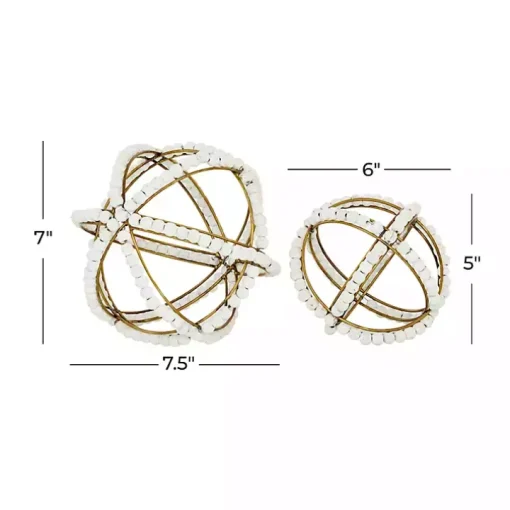 Gold and Ivory Wooden Bead 2-pc. Orb Set