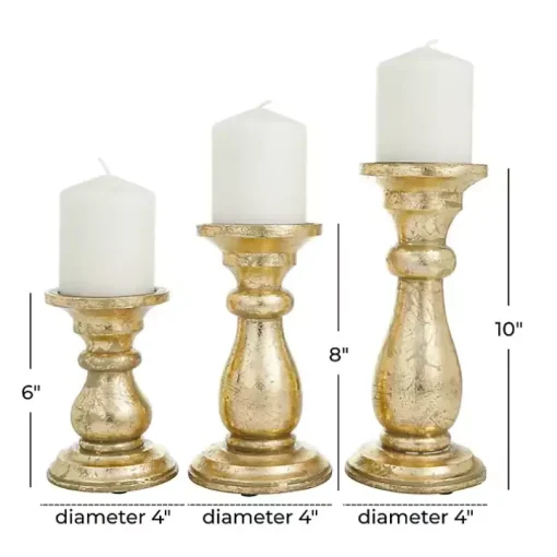Gold Distressed Wood Candle Holders, Set of 3