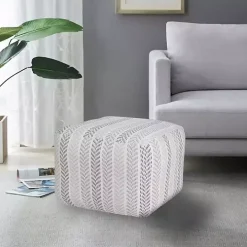 Gray and White Chevron Cotton Pouf