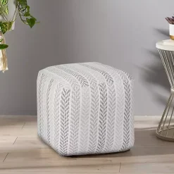 Gray and White Chevron Cotton Pouf