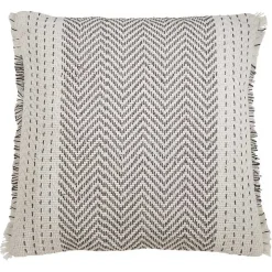 Gray and White Kantha Chevron Pillow