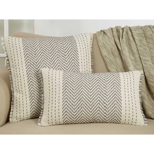 Gray and White Kantha Chevron Pillow