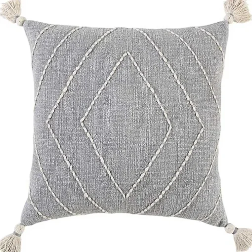 Gray Diamond Kantha Stitched Throw Pillow