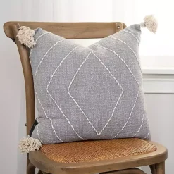 Gray Diamond Kantha Stitched Throw Pillow
