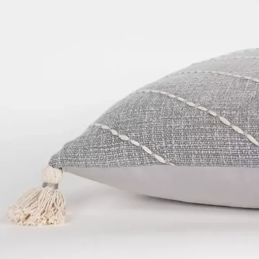 Gray Diamond Kantha Stitched Throw Pillow