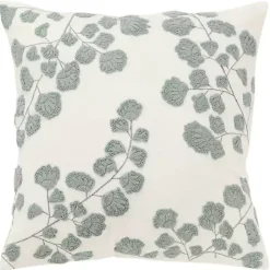 Gray Embroidered Floral Throw Pillow