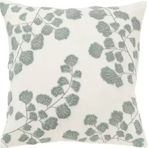 Gray Embroidered Floral Throw Pillow
