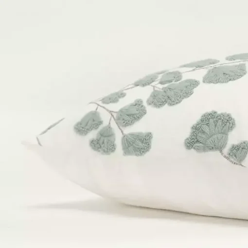 Gray Embroidered Floral Throw Pillow