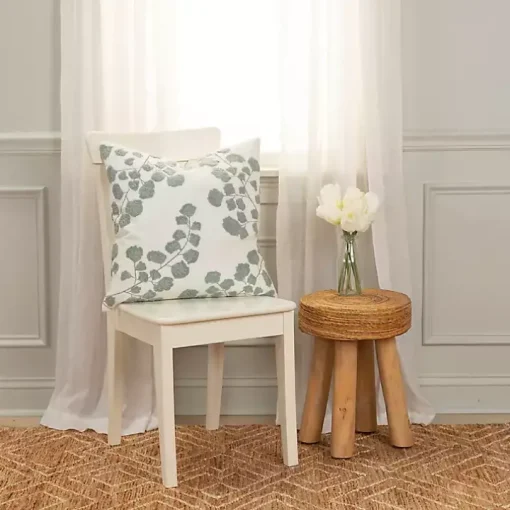 Gray Embroidered Floral Throw Pillow