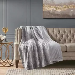 Gray Faux Fur Oversized Throw Blanket