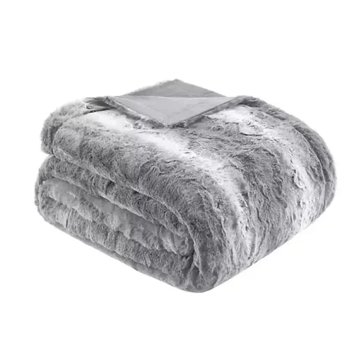 Gray Faux Fur Oversized Throw Blanket