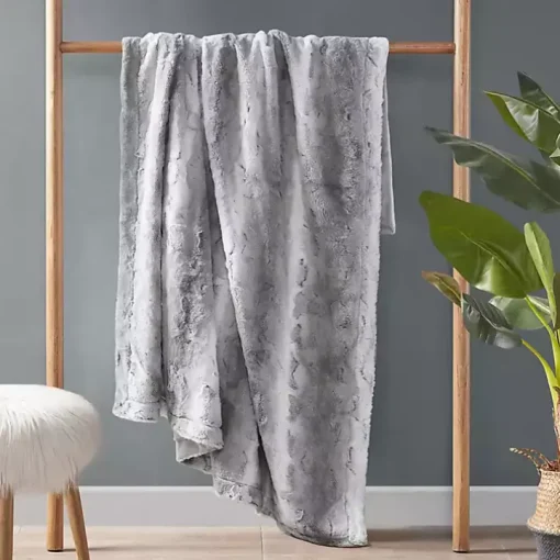 Gray Faux Fur Oversized Throw Blanket