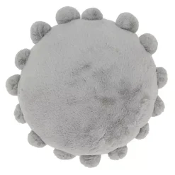 Gray Faux Fur Round Pom Pom Throw Pillow