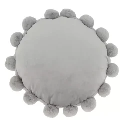 Gray Faux Fur Round Pom Pom Throw Pillow