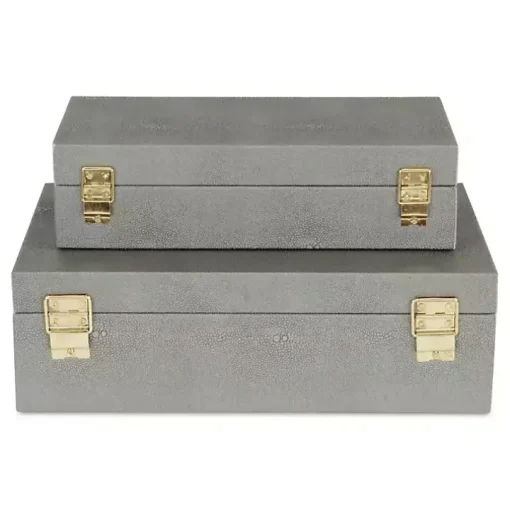 Gray Faux Shagreen Decorative Boxes, Set of 2