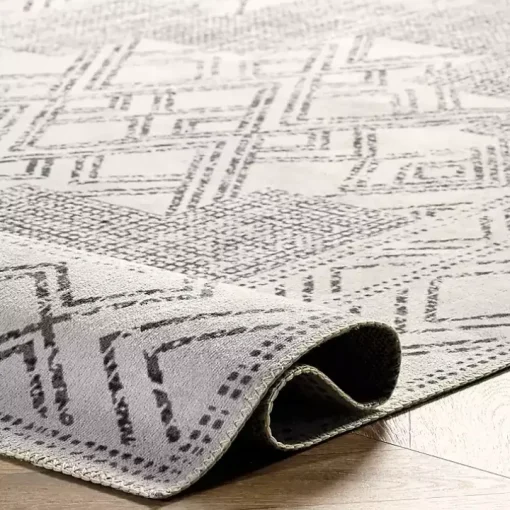 Gray Geometric Medallion Washable Area Rug, 4x6