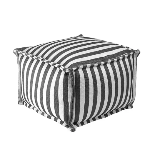 Gray Striped Outdoor Pouf