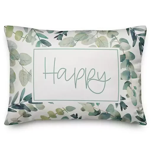 Green Eucalyptus Happy Outdoor Pillow