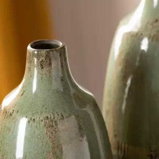 Green Glazed Ceramic Vases, Set of 2