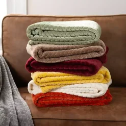 Green Heavenly Herringbone Plush Throw