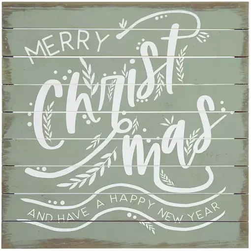 Green Merry Christmas Wood Slat Wall Plaque