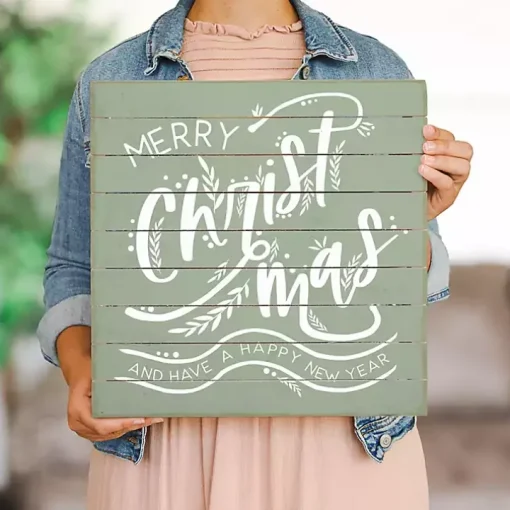 Green Merry Christmas Wood Slat Wall Plaque