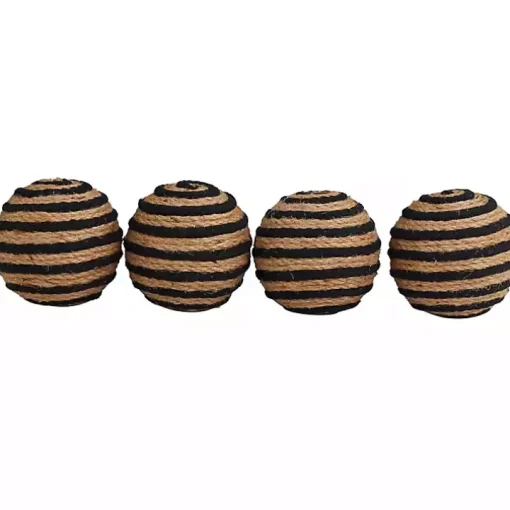 Handmade Black Stripe Jute Rope Orbs, Set of 4