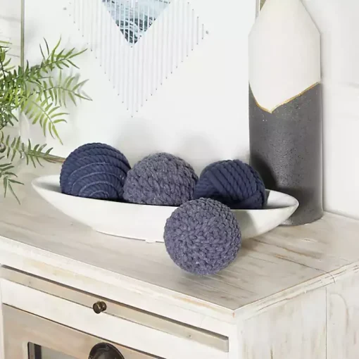 Handmade Navy Blue Jute Rope Orbs, Set of 4
