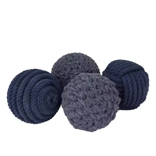 Handmade Navy Blue Jute Rope Orbs, Set of 4