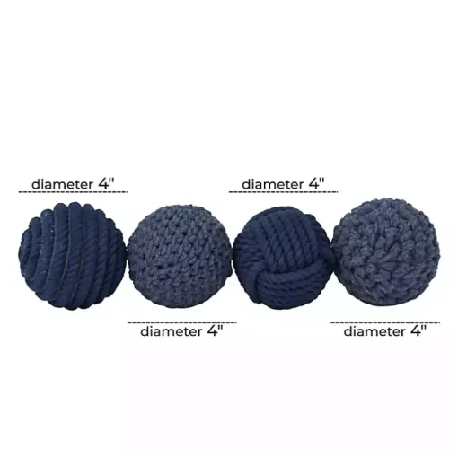 Handmade Navy Blue Jute Rope Orbs, Set of 4