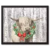 Highland Cow Wreath Black Framed Canvas Art Print