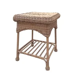 Honey Resin Wicker and Metal Accent Table