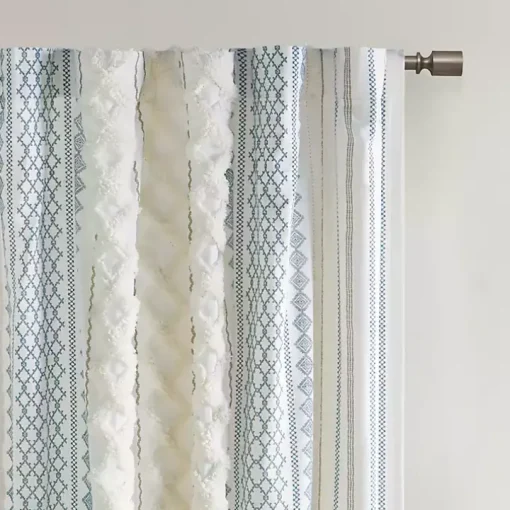 Imani Blue Chenille Stripe Curtain Panel, 84 in.